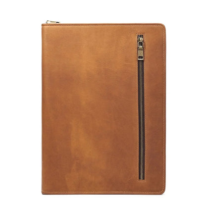 Crazy Horse Leather Portfolio Case Men Women Multi Pocket Padfolio Cover Bussiness Document A4 Organizer Tablet Holder