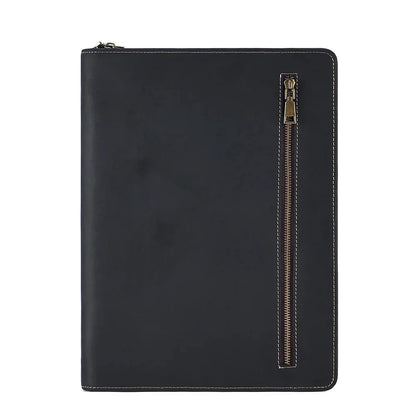 Crazy Horse Leather Portfolio Case Men Women Multi Pocket Padfolio Cover Bussiness Document A4 Organizer Tablet Holder