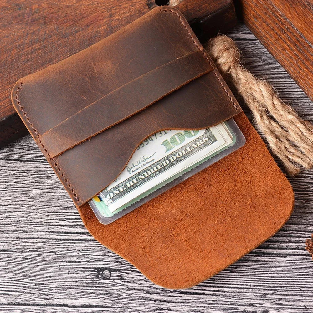 Crazy Horse Simple Creative Vintage Casual Cowhide Bag Card Holder Genuine Leather Storage Wallet
