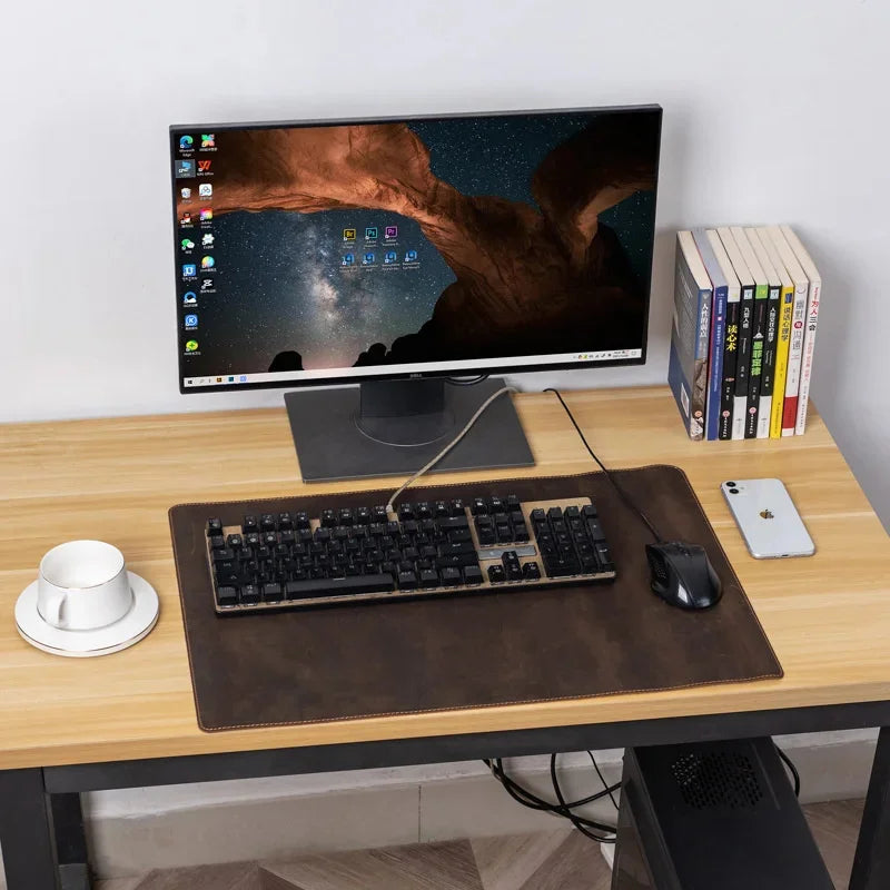 Crazy horse anti-slip wear resistant leather mouse office desktop mat computer pad