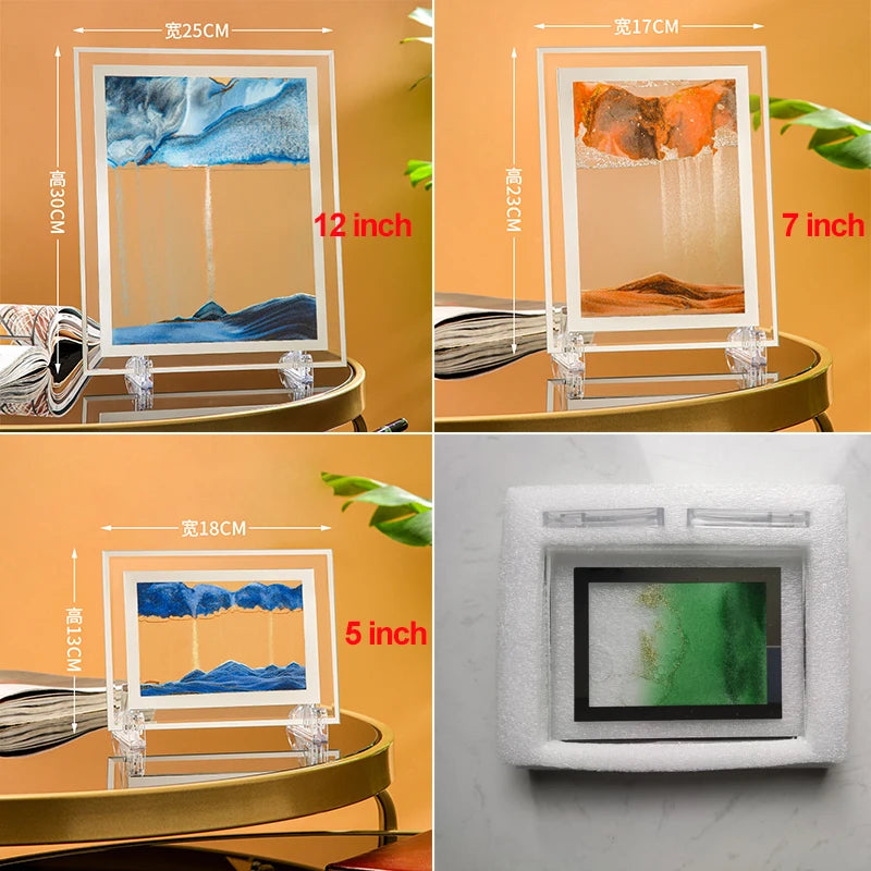 Creative 3D Round Glass Deep Sea Sandscape Moving Sand Art Dynamic Display Flowing Sand Frame Sand Painting Home Decor Crafts