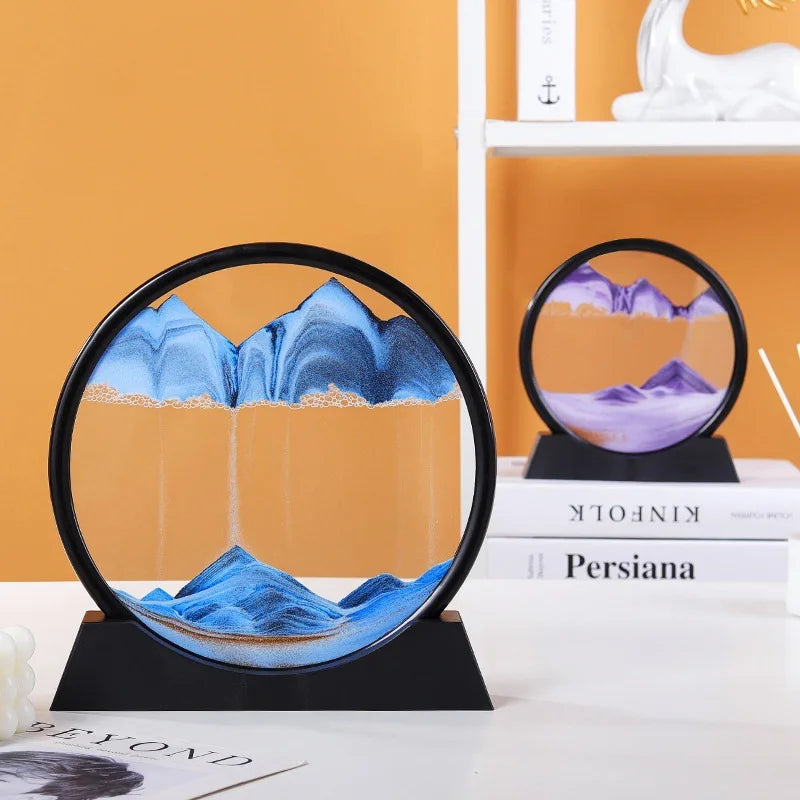 Creative 3D Round Glass Deep Sea Sandscape Moving Sand Art Dynamic Display Flowing Sand Frame Sand Painting Home Decor Crafts