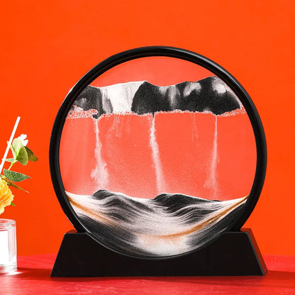 Creative 3D Round Glass Deep Sea Sandscape Moving Sand Art Dynamic Display Flowing Sand Frame Sand Painting Home Decor Crafts