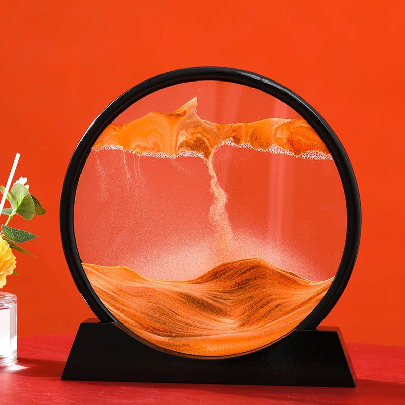 Creative 3D Round Glass Deep Sea Sandscape Moving Sand Art Dynamic Display Flowing Sand Frame Sand Painting Home Decor Crafts