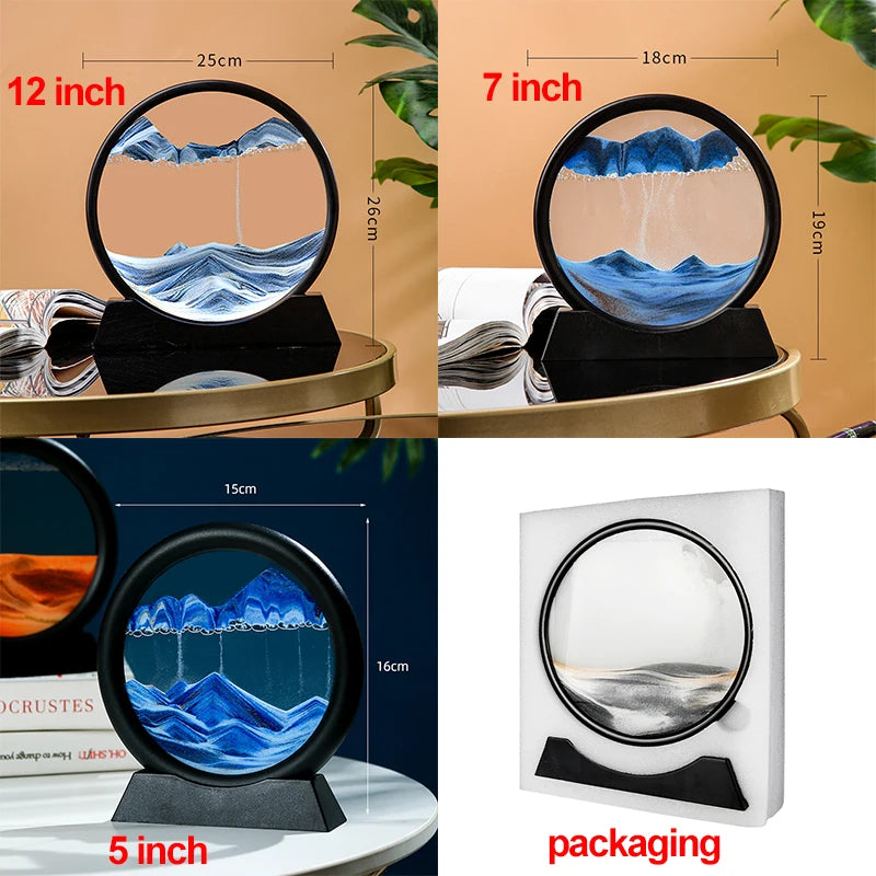 Creative 3D Round Glass Deep Sea Sandscape Moving Sand Art Dynamic Display Flowing Sand Frame Sand Painting Home Decor Crafts