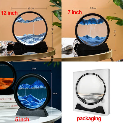 Creative 3D Round Glass Deep Sea Sandscape Moving Sand Art Dynamic Display Flowing Sand Frame Sand Painting Home Decor Crafts