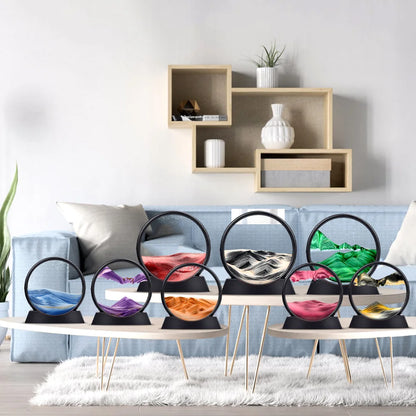 Creative 3D Round Glass Deep Sea Sandscape Moving Sand Art Dynamic Display Flowing Sand Frame Sand Painting Home Decor Crafts