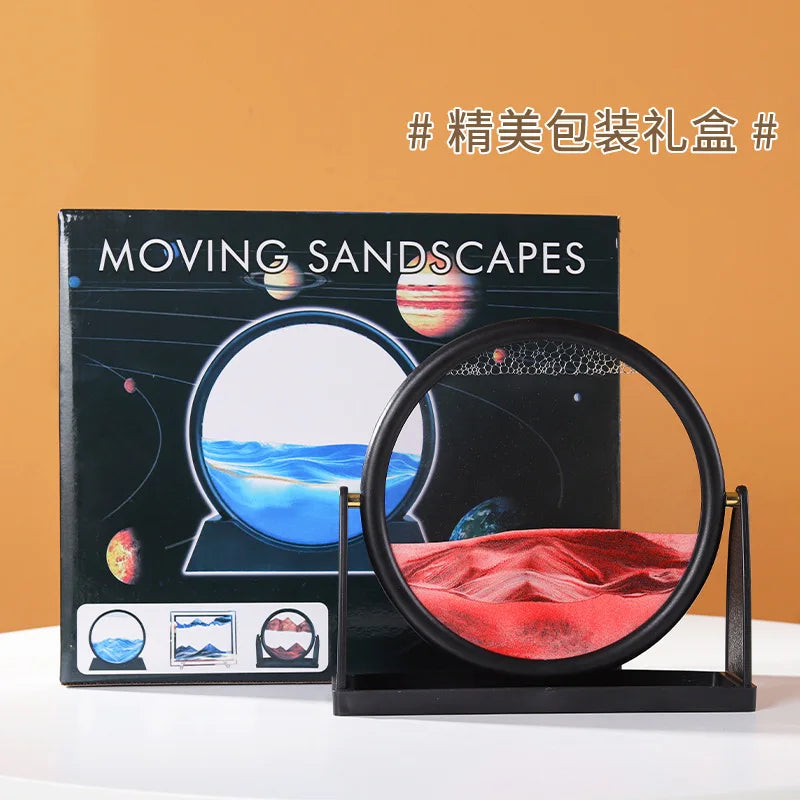Creative 3D Round Glass Deep Sea Sandscape Moving Sand Art Dynamic Display Flowing Sand Frame Sand Painting Home Decor Crafts