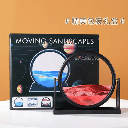 Creative 3D Round Glass Deep Sea Sandscape Moving Sand Art Dynamic Display Flowing Sand Frame Sand Painting Home Decor Crafts