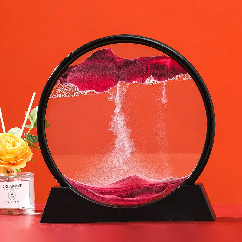 Creative 3D Round Glass Deep Sea Sandscape Moving Sand Art Dynamic Display Flowing Sand Frame Sand Painting Home Decor Crafts