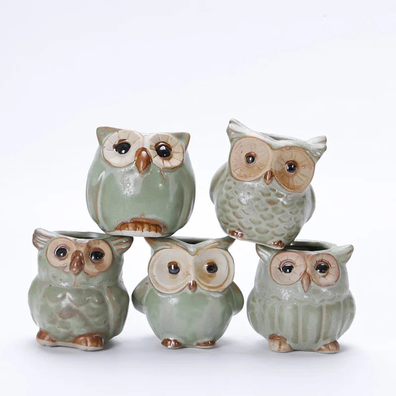 Creative 5 Pcs/Set Ceramic Owl Shape Flower Pots New Ceramic Planter Desk Flower Pot Cute Design Succulent Planter Pot