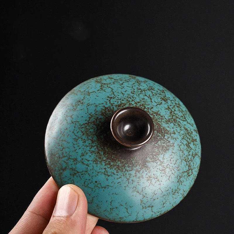 Creative Agate Green Sancai Gaiwan Household Retro Ceramic Tea Bowl Teacup Chinese Tea Set Individual Teaware Tea Tureen