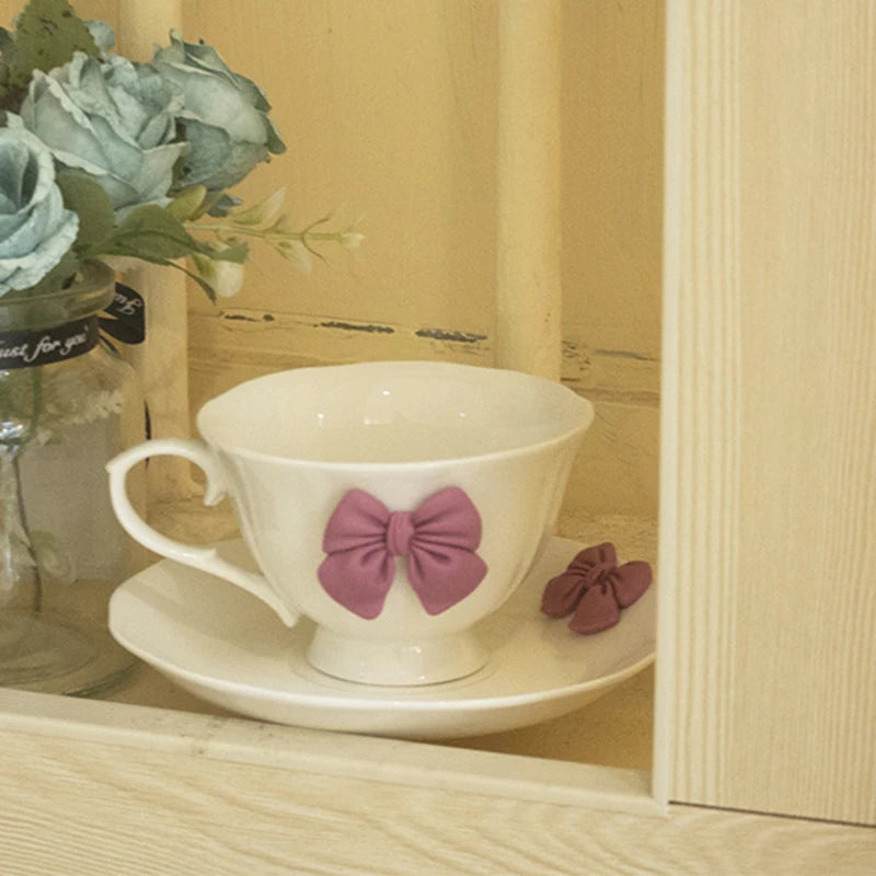 Creative Bow-knot Tea cup and saucer Set Porcelain Cups Afternoon Tea set Nordic Minimalist Elegant Coffee Cup Bar Drink set