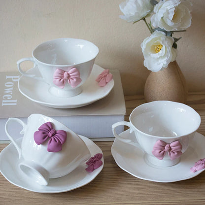 Creative Bow-knot Tea cup and saucer Set Porcelain Cups Afternoon Tea set Nordic Minimalist Elegant Coffee Cup Bar Drink set