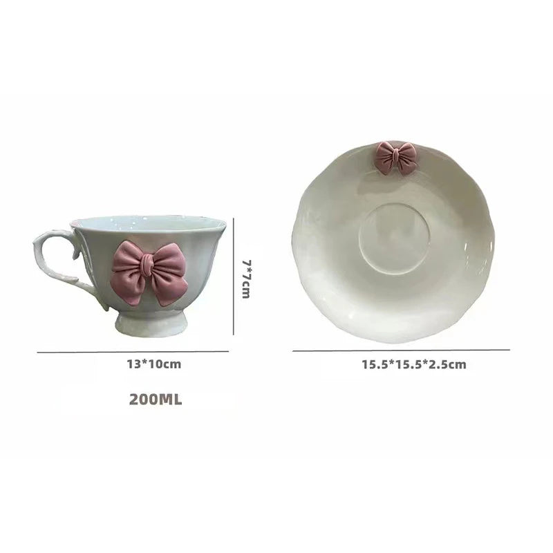 Creative Bow-knot Tea cup and saucer Set Porcelain Cups Afternoon Tea set Nordic Minimalist Elegant Coffee Cup Bar Drink set