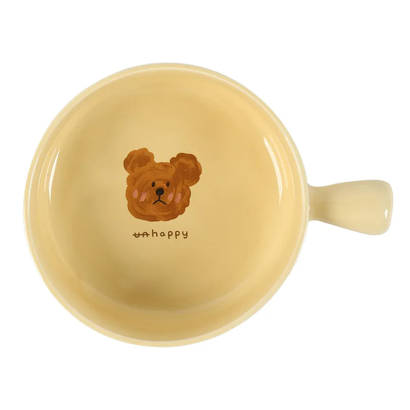Creative Ceramic Bowl Cartoon Bear Handle Noodle Bowl Special Bowl for Oven and Microwave Oven Salad Bowl
