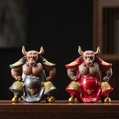 Creative Ceramic Kung Fu Small Animal Figurines Boutique Purple Clay Bull Demon Ornaments Tea Pets Home Car Decor Crafts