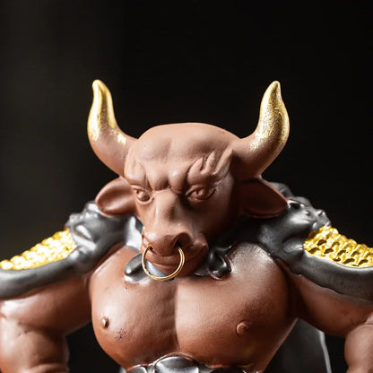 Creative Ceramic Kung Fu Small Animal Figurines Boutique Purple Clay Bull Demon Ornaments Tea Pets Home Car Decor Crafts
