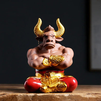Creative Ceramic Kung Fu Small Animal Figurines Boutique Purple Clay Bull Demon Ornaments Tea Pets Home Car Decor Crafts