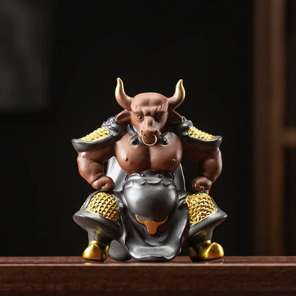 Creative Ceramic Kung Fu Small Animal Figurines Boutique Purple Clay Bull Demon Ornaments Tea Pets Home Car Decor Crafts
