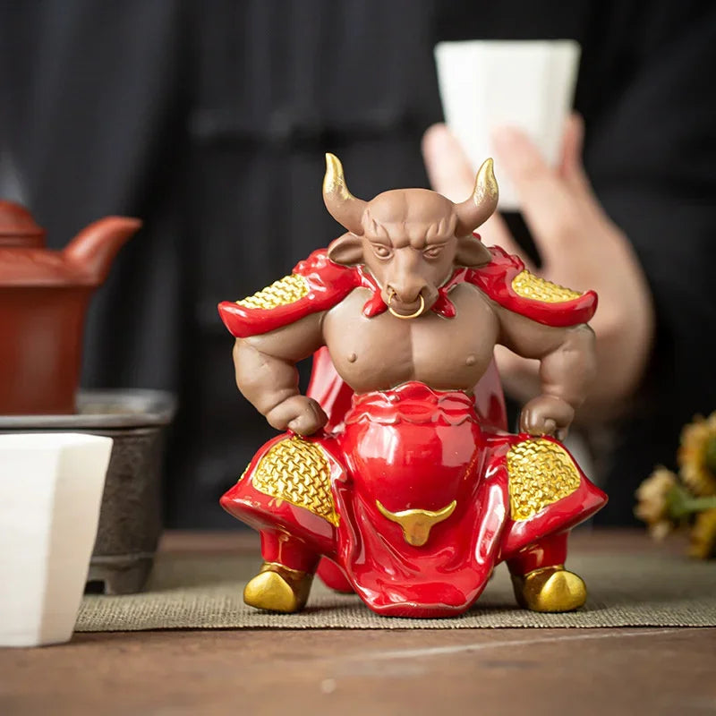 Creative Ceramic Kung Fu Small Animal Figurines Boutique Purple Clay Bull Demon Ornaments Tea Pets Home Car Decor Crafts