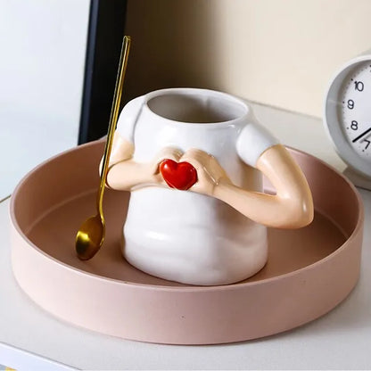 Creative Ceramic Mug Cute Heart Cup Coffee Cup Lovers Cup Meaningful Birthday Gift for Girlfriend