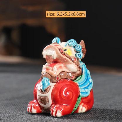 Creative Ceramic Ornaments Hand-painted Golden Toad Pixiu Tea Pet Chinese Tea Table Fengshui Decoration Custom Tea Set Gifts