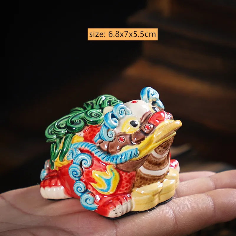Creative Ceramic Ornaments Hand-painted Golden Toad Pixiu Tea Pet Chinese Tea Table Fengshui Decoration Custom Tea Set Gifts