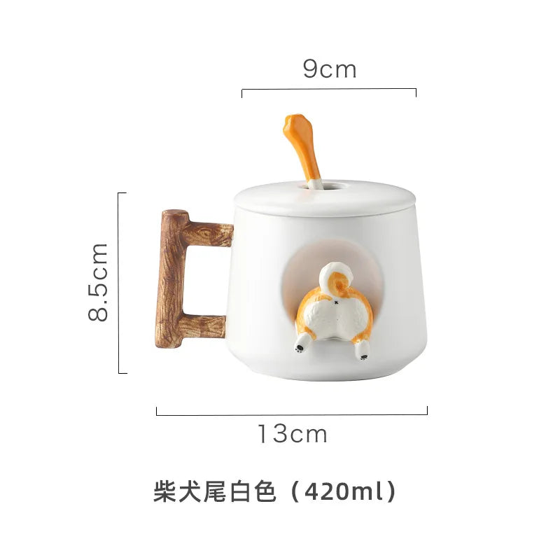 Creative Ceramic Personality Cute Mug with Lid Spoon Home Couple Men Women Coffee Cup Shiba Inu Cup Gift Coffee Cups Water Cup