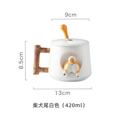 Creative Ceramic Personality Cute Mug with Lid Spoon Home Couple Men Women Coffee Cup Shiba Inu Cup Gift Coffee Cups Water Cup