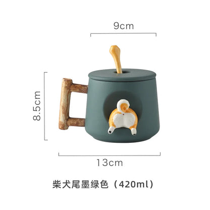 Creative Ceramic Personality Cute Mug with Lid Spoon Home Couple Men Women Coffee Cup Shiba Inu Cup Gift Coffee Cups Water Cup