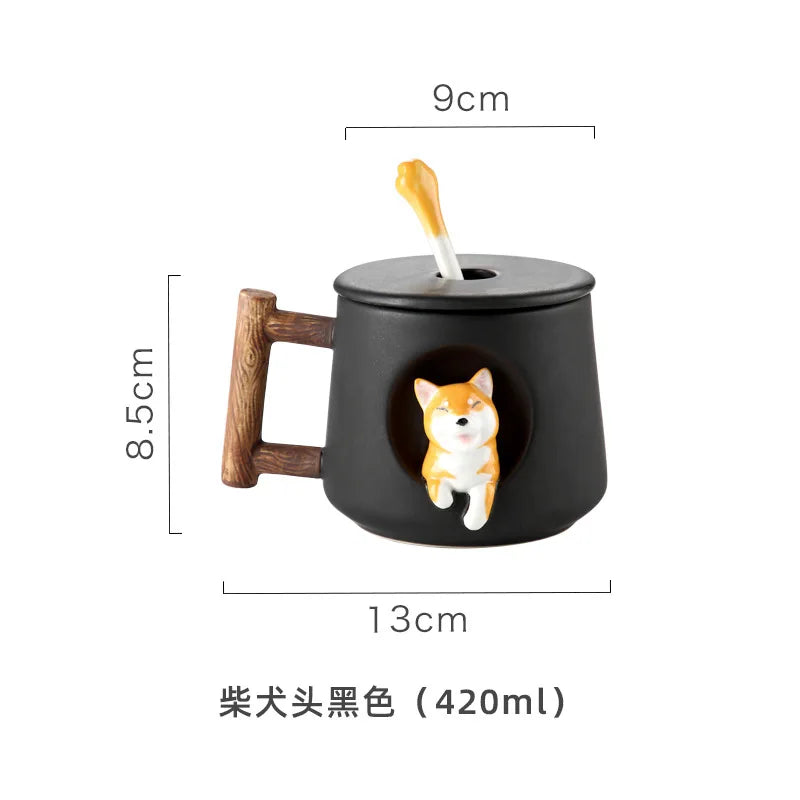 Creative Ceramic Personality Cute Mug with Lid Spoon Home Couple Men Women Coffee Cup Shiba Inu Cup Gift Coffee Cups Water Cup