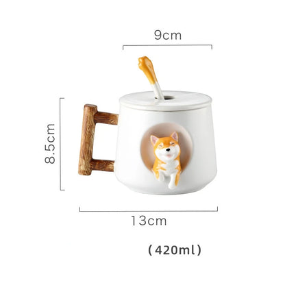 Creative Ceramic Personality Cute Mug with Lid Spoon Home Couple Men Women Coffee Cup Shiba Inu Cup Gift Coffee Cups Water Cup