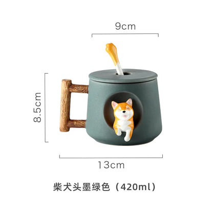 Creative Ceramic Personality Cute Mug with Lid Spoon Home Couple Men Women Coffee Cup Shiba Inu Cup Gift Coffee Cups Water Cup