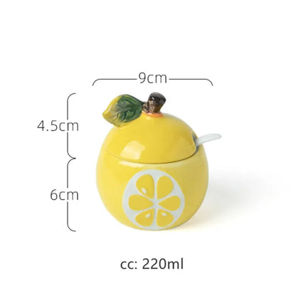 Creative Ceramic Seasoning Jar Bottle Kitchen Decoration Racks Fruit Melon Shape Spices Storage Tank Sugar Bowl with Lid &Spoon