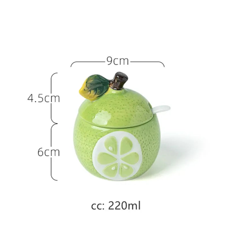 Creative Ceramic Seasoning Jar Bottle Kitchen Decoration Racks Fruit Melon Shape Spices Storage Tank Sugar Bowl with Lid &Spoon