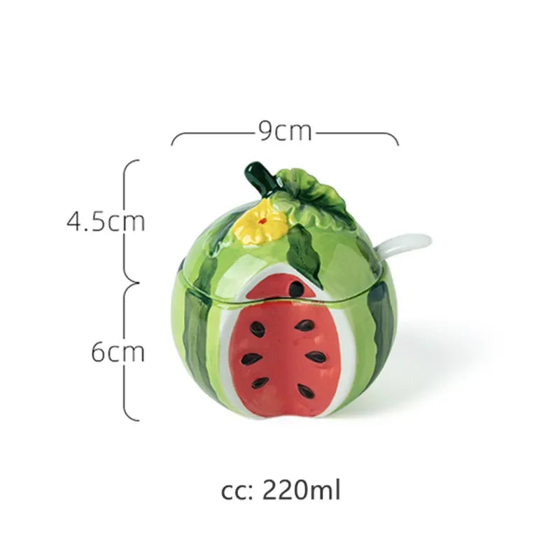 Creative Ceramic Seasoning Jar Bottle Kitchen Decoration Racks Fruit Melon Shape Spices Storage Tank Sugar Bowl with Lid &Spoon