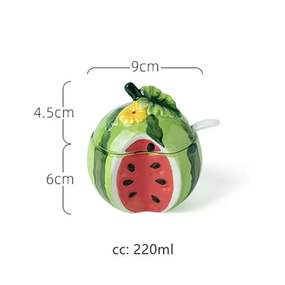 Creative Ceramic Seasoning Jar Bottle Kitchen Decoration Racks Fruit Melon Shape Spices Storage Tank Sugar Bowl with Lid &Spoon