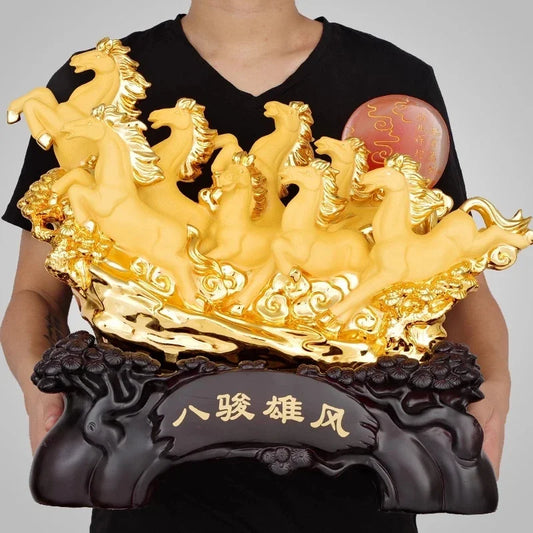 Creative Chinese Feng Shui Lucky Eight Horses Resin Office Desk and Horse Decor Ornaments Statue Opening Gifts
