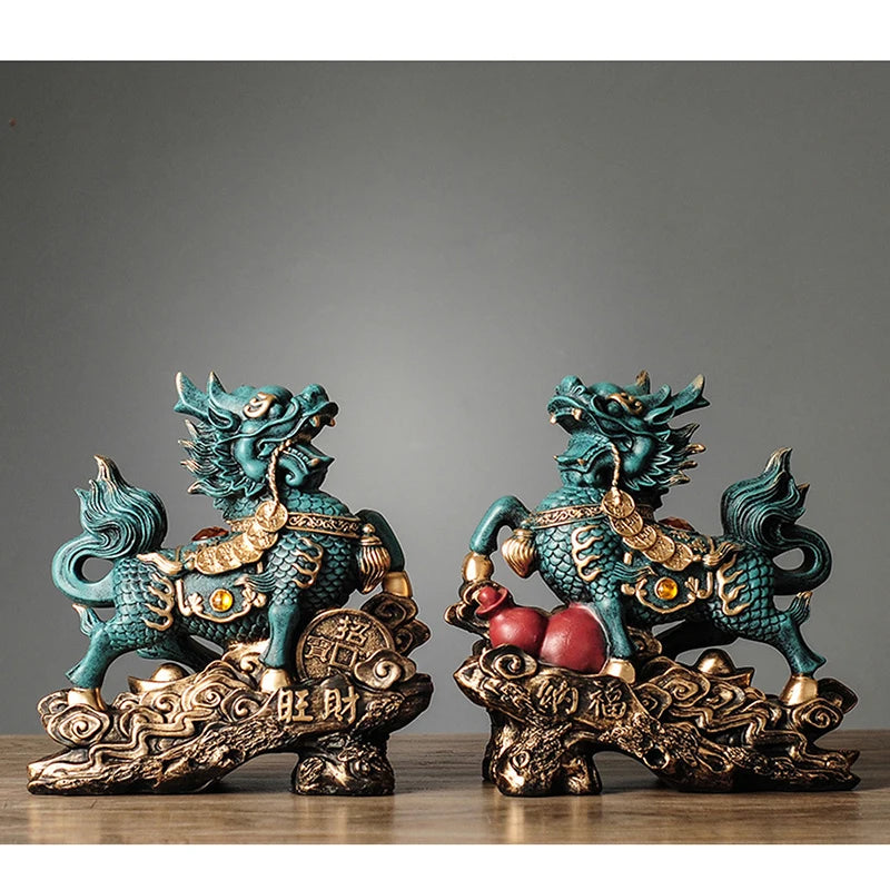 Creative Chinese Kylin Electroplating Handmade Ceramic Crafts Kylin Ornaments Green Home Living Room Office Decoration