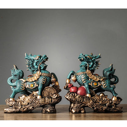 Creative Chinese Kylin Electroplating Handmade Ceramic Crafts Kylin Ornaments Green Home Living Room Office Decoration