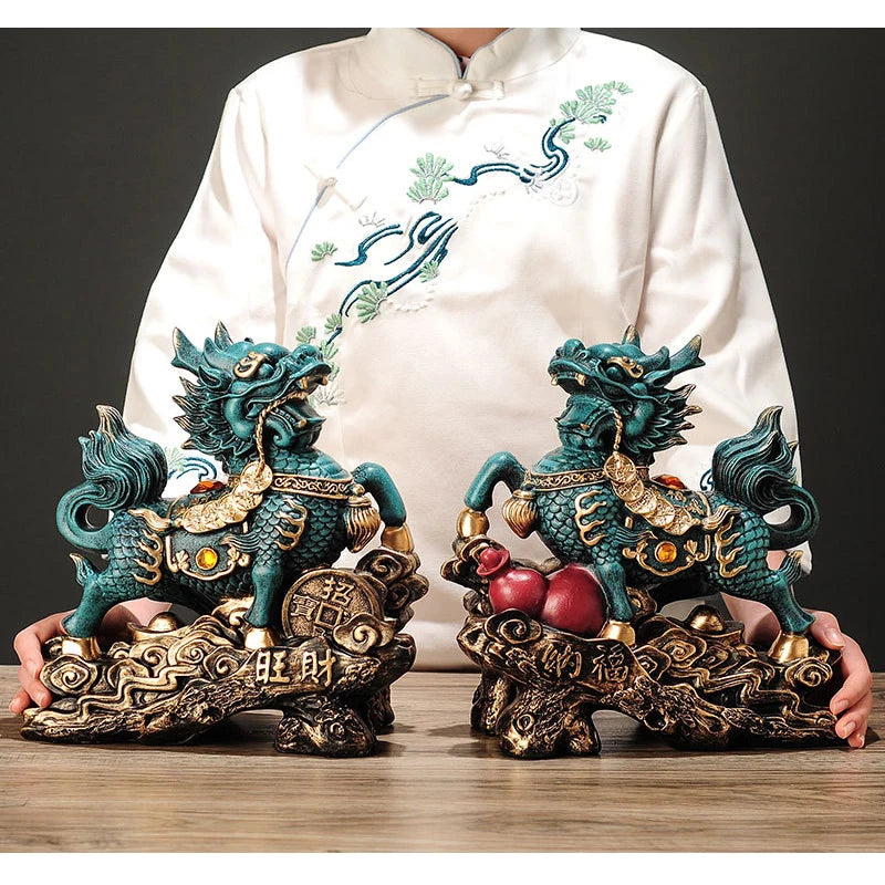 Creative Chinese Kylin Electroplating Handmade Ceramic Crafts Kylin Ornaments Green Home Living Room Office Decoration