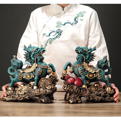 Creative Chinese Kylin Electroplating Handmade Ceramic Crafts Kylin Ornaments Green Home Living Room Office Decoration