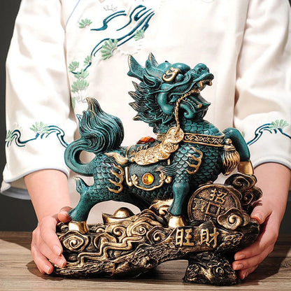 Creative Chinese Kylin Electroplating Handmade Ceramic Crafts Kylin Ornaments Green Home Living Room Office Decoration