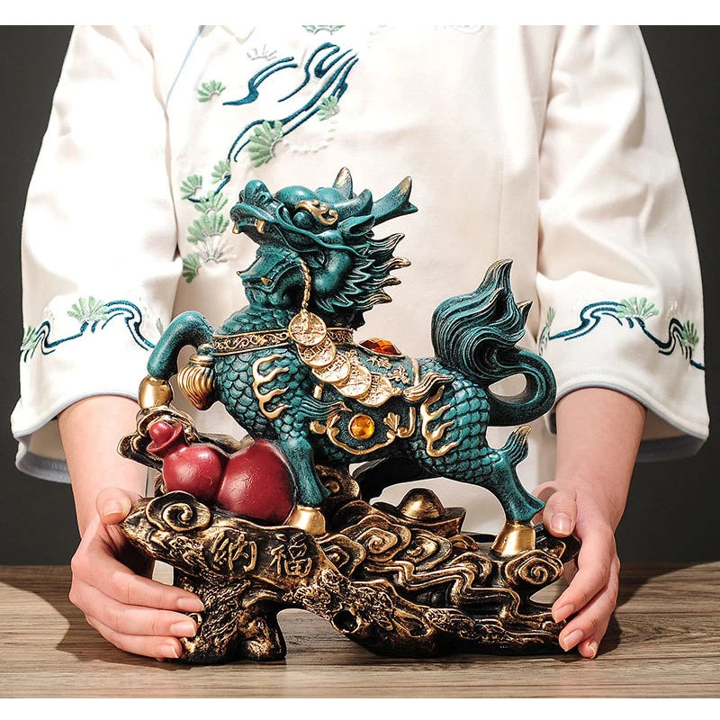 Creative Chinese Kylin Electroplating Handmade Ceramic Crafts Kylin Ornaments Green Home Living Room Office Decoration