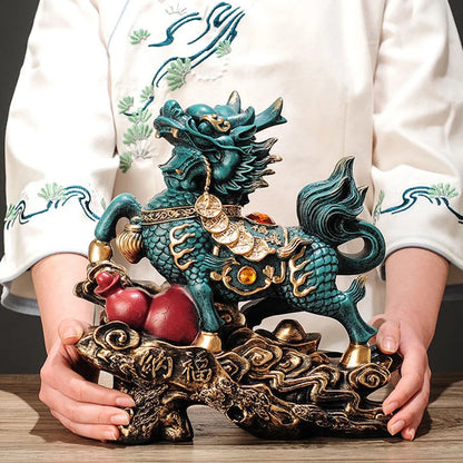 Creative Chinese Kylin Electroplating Handmade Ceramic Crafts Kylin Ornaments Green Home Living Room Office Decoration
