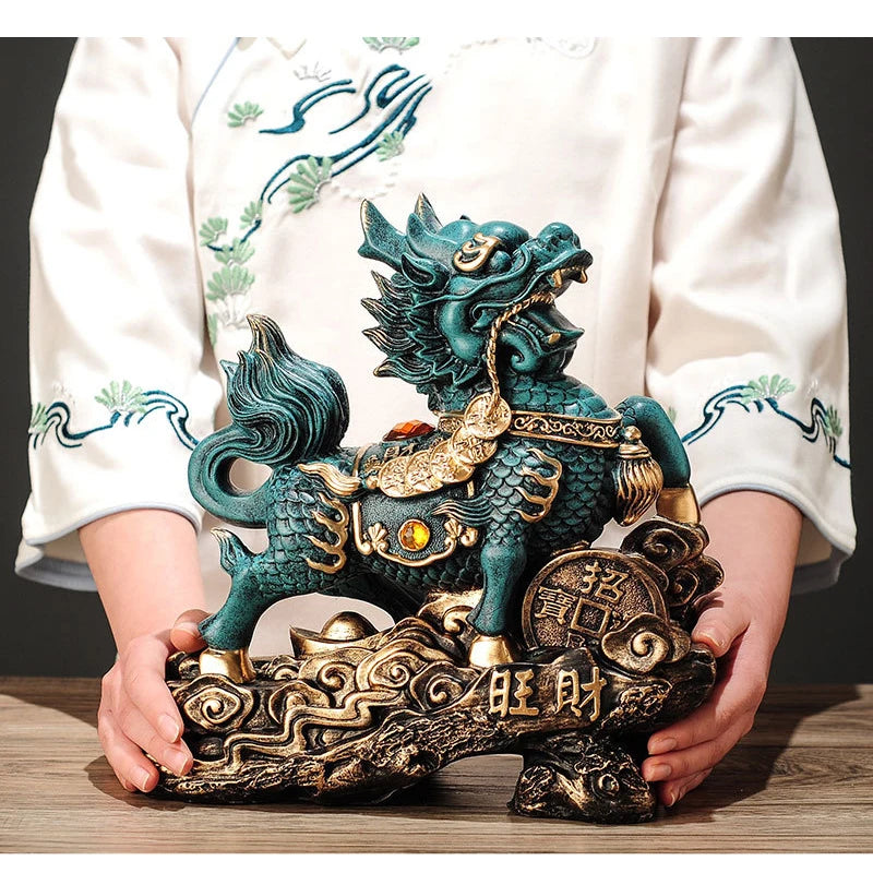 Creative Chinese Kylin Electroplating Handmade Ceramic Crafts Kylin Ornaments Green Home Living Room Office Decoration