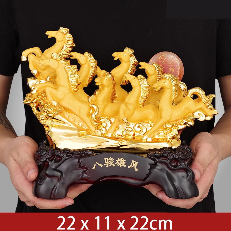 Creative Chinese Style Lucky Eight Horses Resin Auspicious Gifts Home Crafts Living Room Desk Ornaments Statue Opening Gifts
