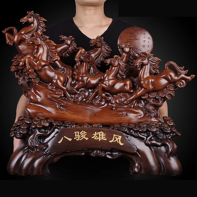 Creative Chinese Style Lucky Eight Horses Resin Auspicious Gifts Home Crafts Living Room Desk Ornaments Statue Opening Gifts