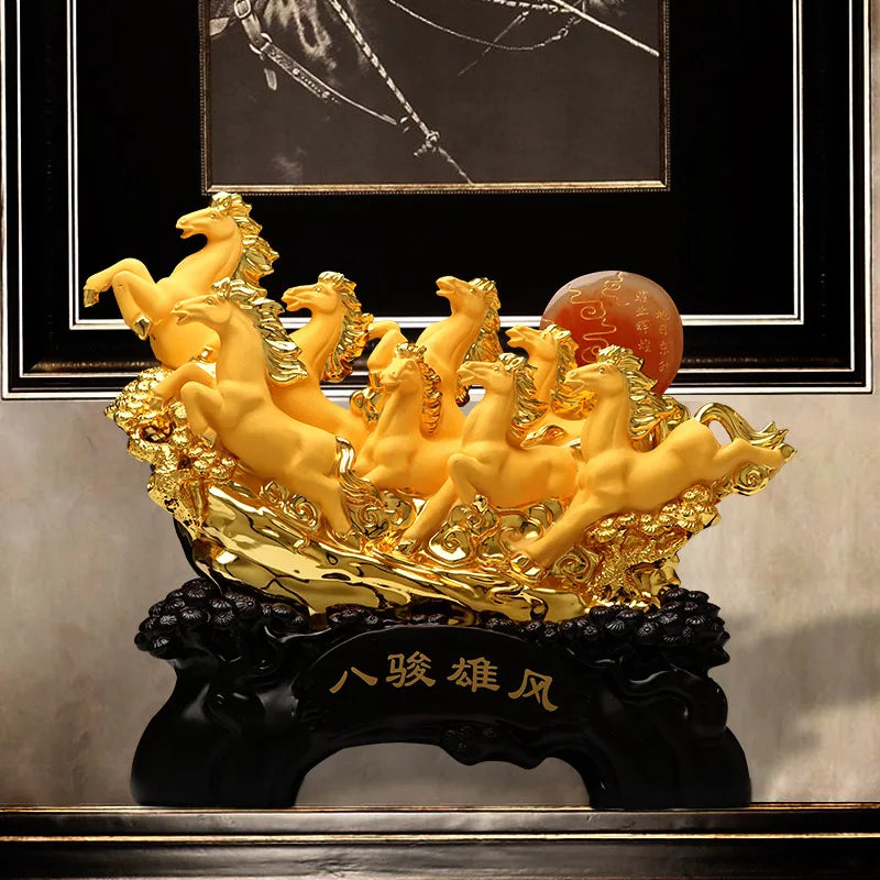 Creative Chinese Style Lucky Eight Horses Resin Auspicious Gifts Home Crafts Living Room Desk Ornaments Statue Opening Gifts
